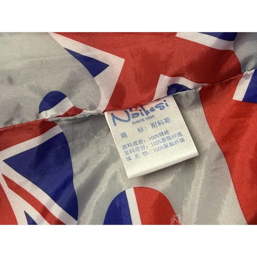 Naissi Jacket Boys 12-13 Blue Hooded Puffer Union Jack Flag Lining Zip Pockets
